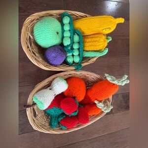 knitted fruits and vegetables with baskets